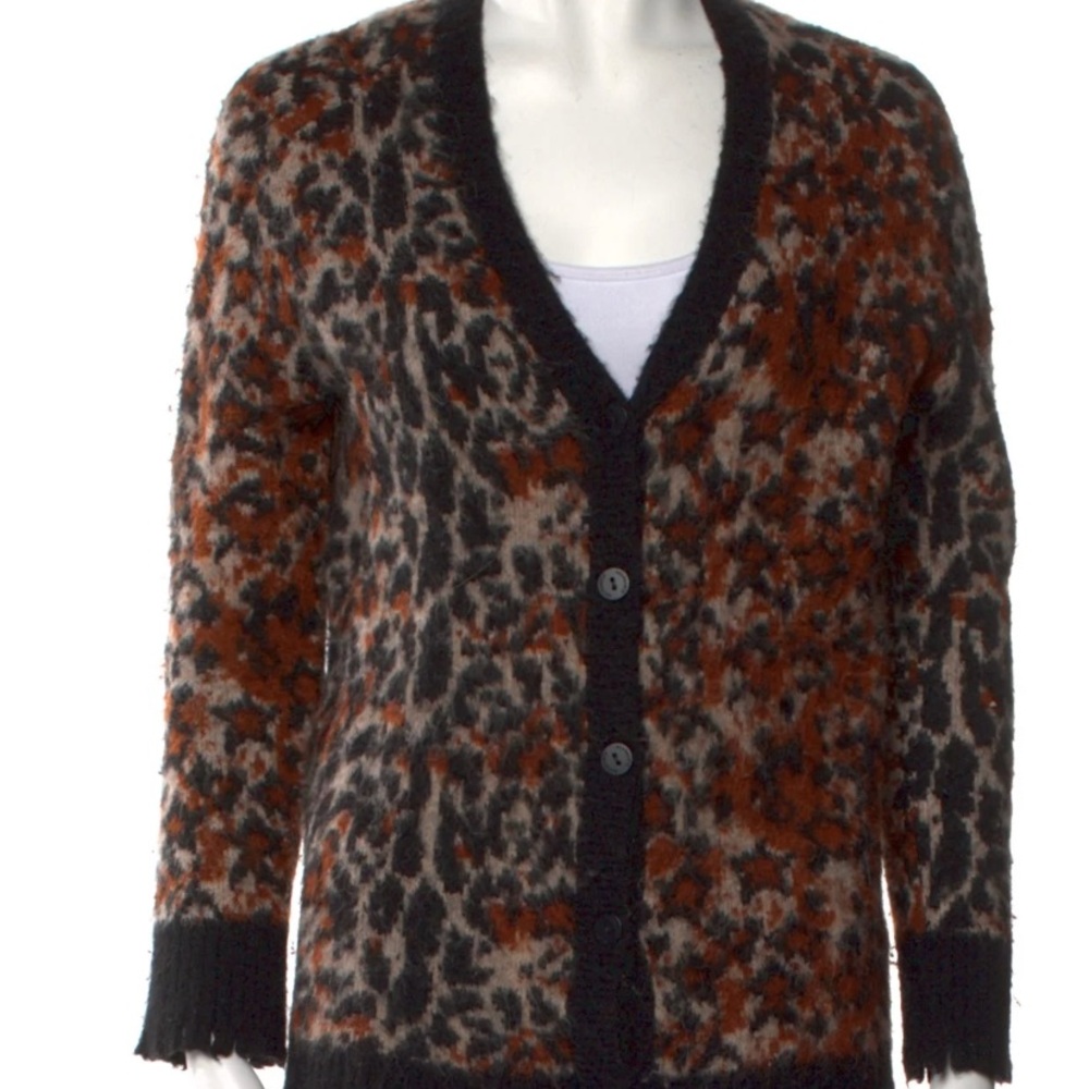 All Saints Leopard Pattern Cardigan in Black and Brown